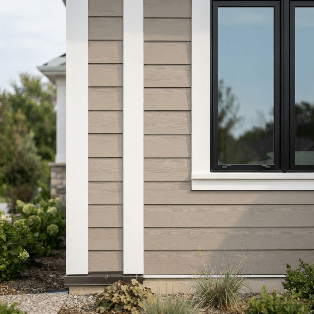 Close-up detail of WeatherMax Extreme Siding lap profile and trim installed by American Remodeling