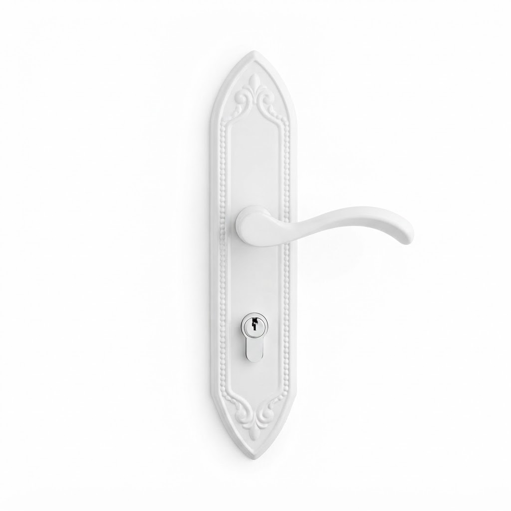 Traditional French / swing patio door handle shown in a representative white finish